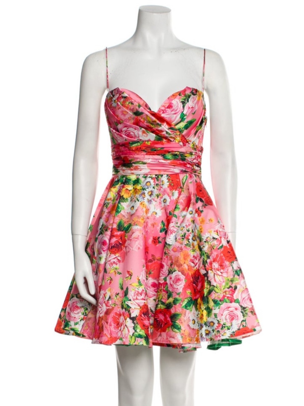 Tarek Ediz Floral Pink Fit-and-Flare Dress with Sweetheart Neckline